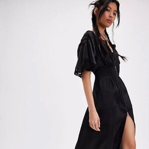 Free People Midsummer's Day Midi Dress in Black